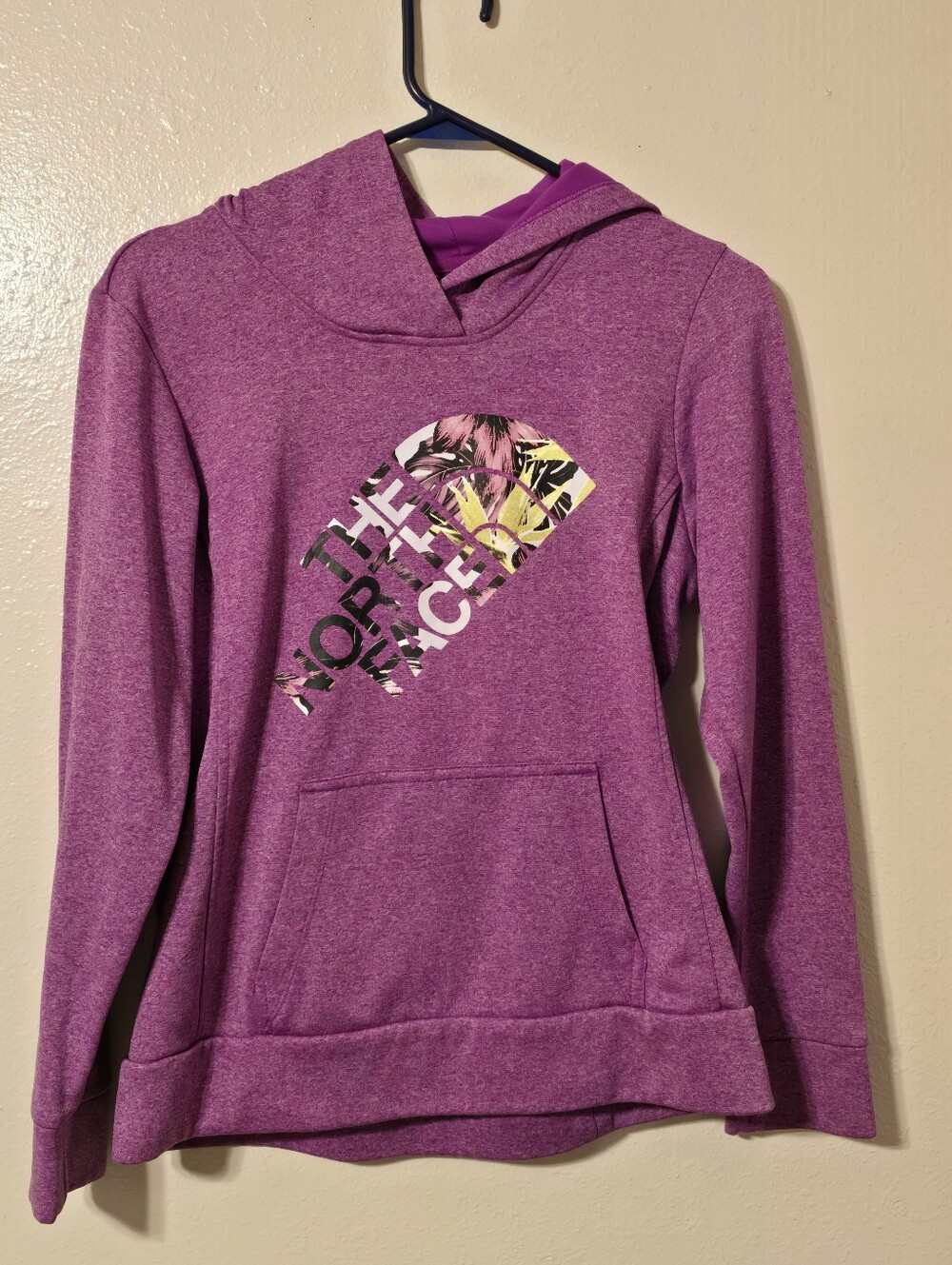 The North Face Women's Purple Heathered Graphic Logo Pullover Hoodie Medium